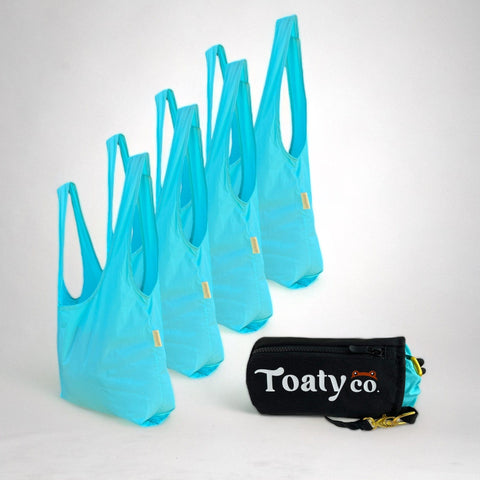 Toaty Co Black Toaty Case and Four Packable Tote Bags (Black/Cyan)