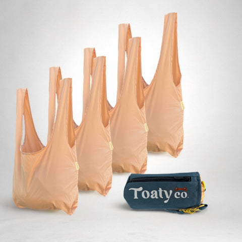 Toaty Co Steel Blue Toaty Case and Four Packable Tote Bags (Blue/Tan)