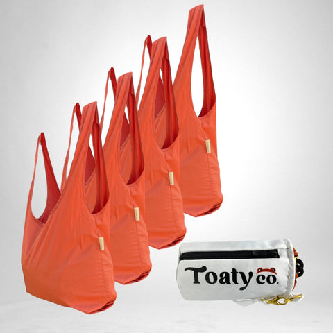 Toaty Co White Toaty Case and Four Packable Tote Bags (White/Firebrick Red)